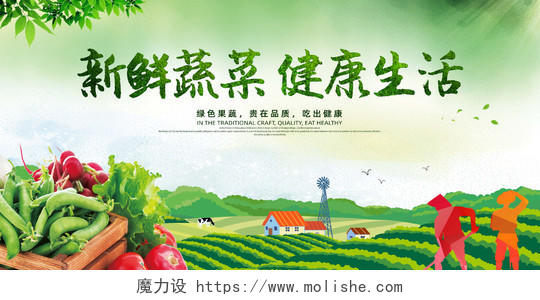 绿色手绘农村农田新鲜蔬菜健康生活蔬菜展板